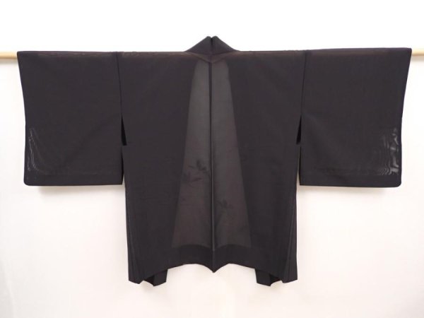 Photo1: 6423T02z260 Vintage Japanese Kimono Silk See through HAORI Flower Black (1)