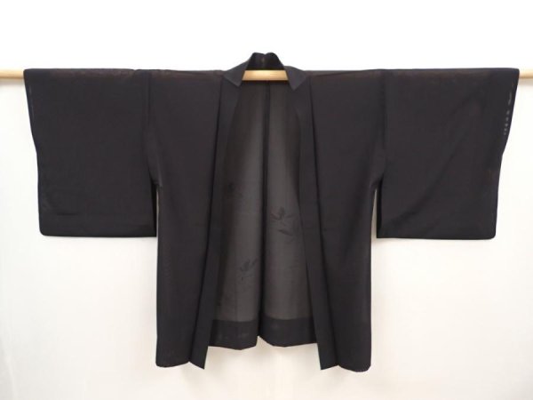 Photo5: 6423T02z260 Vintage Japanese Kimono Silk See through HAORI Flower Black (5)