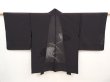 Photo1: 6423T03z310 Vintage Japanese Kimono Silk See through HAORI Jigami Black (1)