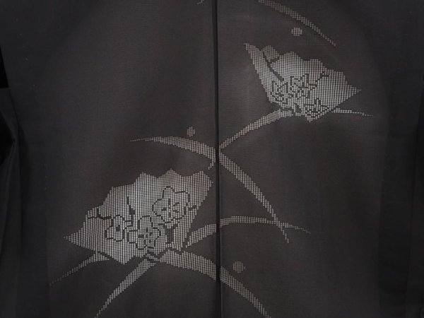 Photo2: 6423T03z310 Vintage Japanese Kimono Silk See through HAORI Jigami Black (2)