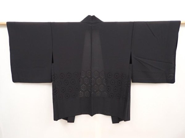 Photo1: 6423T04z360 Vintage Japanese Kimono Silk See through HAORI  Black (1)
