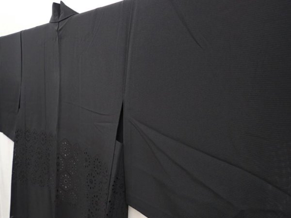 Photo2: 6423T04z360 Vintage Japanese Kimono Silk See through HAORI  Black (2)