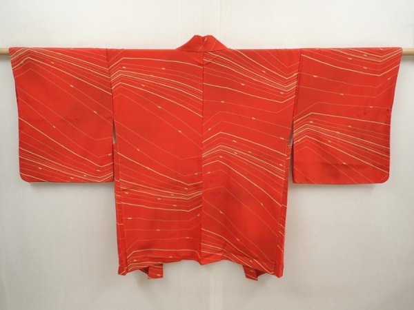 Photo1: 6423T05z620 Vintage Japanese Kimono Silk HAORI  Tomato red (1)