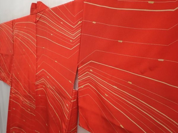 Photo2: 6423T05z620 Vintage Japanese Kimono Silk HAORI  Tomato red (2)