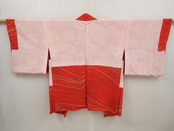 Photo6: 6423T05z620 Vintage Japanese Kimono Silk HAORI  Tomato red (6)