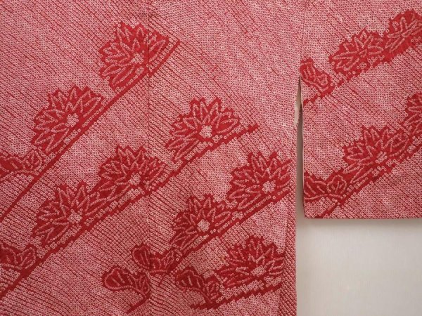 Photo3: 6423T06z490 Vintage Japanese Kimono Silk SHIBORI HAORI Flower Dull red (3)