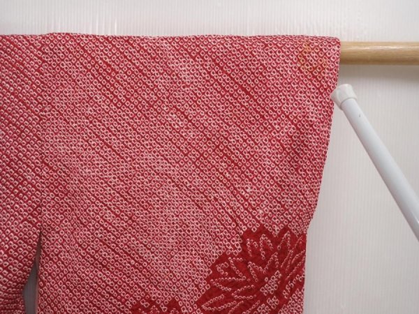 Photo6: 6423T06z490 Vintage Japanese Kimono Silk SHIBORI HAORI Flower Dull red (6)