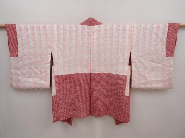 Photo7: 6423T06z490 Vintage Japanese Kimono Silk SHIBORI HAORI Flower Dull red (7)