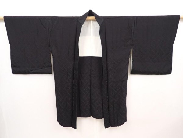 Photo6: 6423T07z590 Vintage Japanese Kimono Silk HAORI Sayagata Black (6)