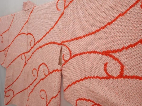 Photo2: 6423T08z520 Vintage Japanese Kimono Silk SHIBORI HAORI  Pink (2)