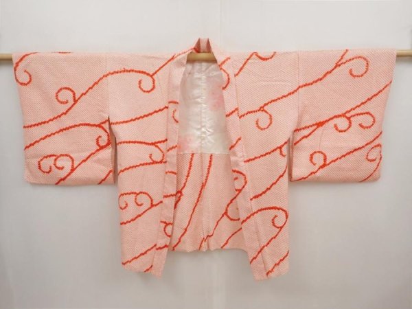 Photo5: 6423T08z520 Vintage Japanese Kimono Silk SHIBORI HAORI  Pink (5)