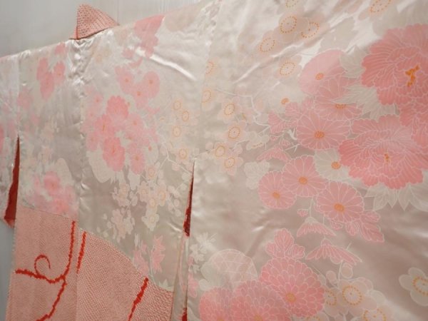 Photo7: 6423T08z520 Vintage Japanese Kimono Silk SHIBORI HAORI  Pink (7)