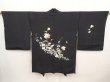 Photo1: 6423T09z650 Vintage Japanese Kimono Silk HAORI Flowers Black (1)