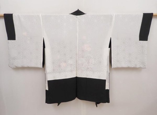 Photo6: 6423T09z650 Vintage Japanese Kimono Silk HAORI Flowers Black (6)