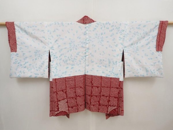 Photo6: 6423T10z520 Vintage Japanese Kimono Silk SHIBORI HAORI Flower Wine red (6)