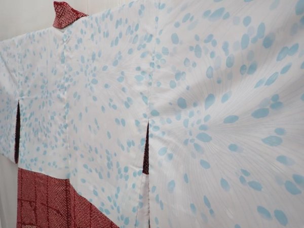 Photo7: 6423T10z520 Vintage Japanese Kimono Silk SHIBORI HAORI Flower Wine red (7)