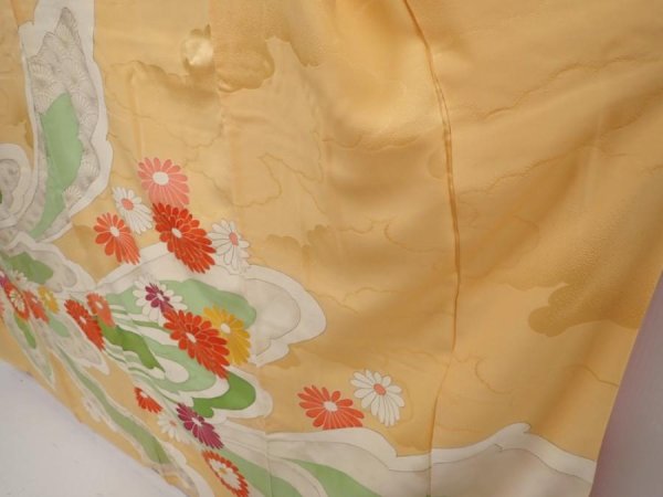 Photo4: 6423T12z1100 Vintage Japanese Kimono Silk FURISODE Chrysanthemum Light orange (4)