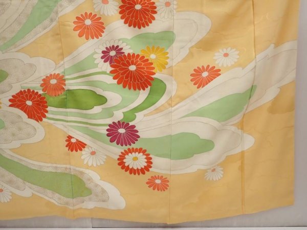 Photo7: 6423T12z1100 Vintage Japanese Kimono Silk FURISODE Chrysanthemum Light orange (7)