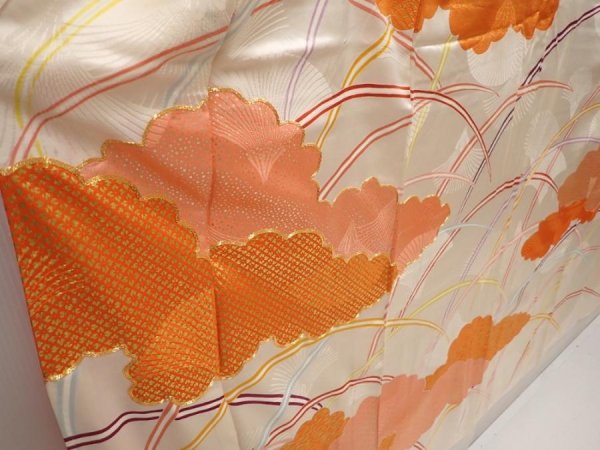 Photo3: 6423T13z1010 Vintage Japanese Kimono Silk FURISODE Cloud Off-white (3)