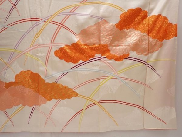 Photo7: 6423T13z1010 Vintage Japanese Kimono Silk FURISODE Cloud Off-white (7)