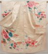 Photo1: 6423T14z880 Vintage Japanese Kimono Silk FURISODE Flowers Off-white (1)