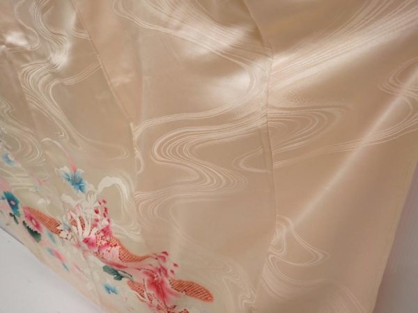 Photo4: 6423T14z880 Vintage Japanese Kimono Silk FURISODE Flowers Off-white (4)