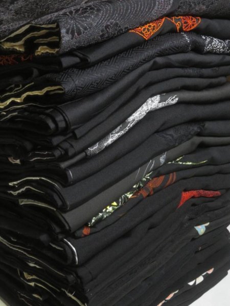 Photo1: GHGB1z14  Japanese Kimono Silk BLACK HAORI 25pcs FREE SHIPPING (1)