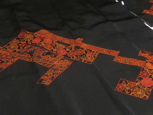 Photo4: GHGB1z14  Japanese Kimono Silk BLACK HAORI 25pcs FREE SHIPPING (4)