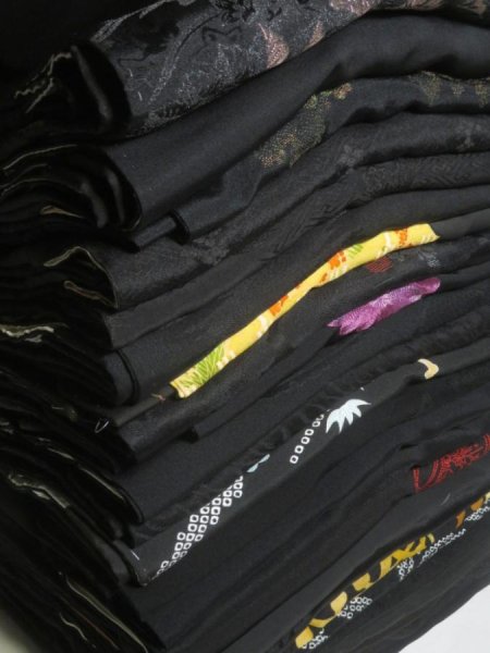 Photo1: GHGB2z14  Japanese Kimono Silk BLACK HAORI 25pcs FREE SHIPPING (1)