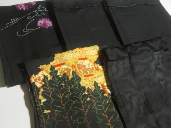 Photo5: GHGB2z14  Japanese Kimono Silk BLACK HAORI 25pcs FREE SHIPPING (5)