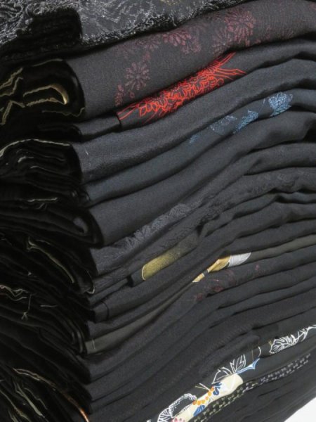 Photo1: GHGB3z14  Japanese Kimono Silk BLACK HAORI 25pcs FREE SHIPPING (1)
