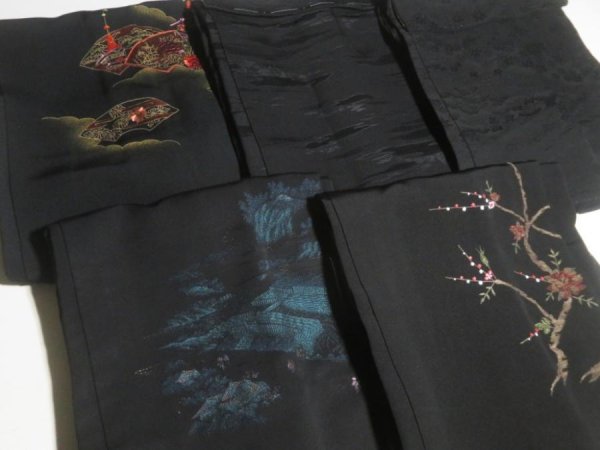Photo5: GHGB3z14  Japanese Kimono Silk BLACK HAORI 25pcs FREE SHIPPING (5)