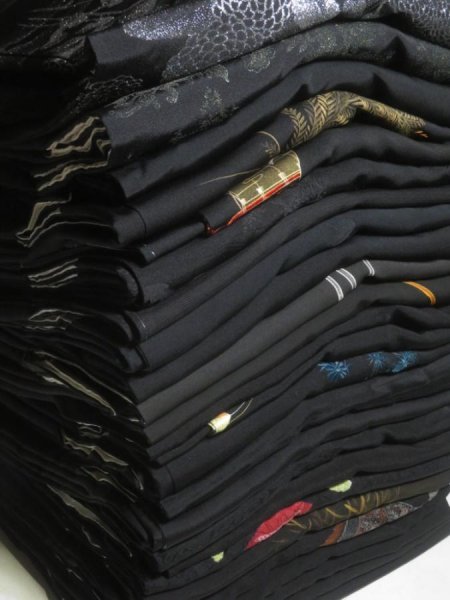 Photo1: GHGB4z14  Japanese Kimono Silk BLACK HAORI 25pcs FREE SHIPPING (1)