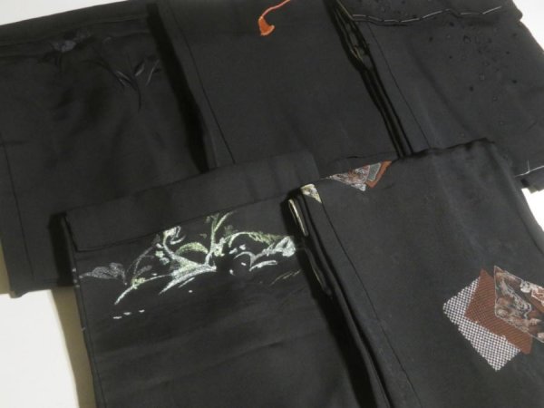 Photo8: GHGB4z14  Japanese Kimono Silk BLACK HAORI 25pcs FREE SHIPPING (8)