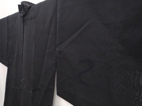 Photo2: 6430T01z180 Vintage Japanese Kimono Silk See through HAORI  Black (2)