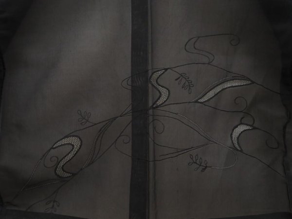 Photo3: 6430T01z180 Vintage Japanese Kimono Silk See through HAORI  Black (3)