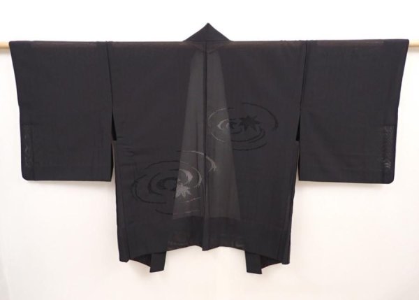 Photo1: 6430T02z260 Vintage Japanese Kimono Silk See through HAORI Maple Black (1)
