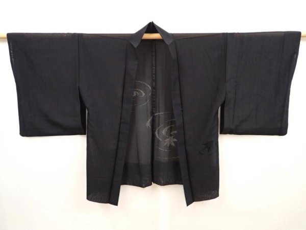 Photo4: 6430T02z260 Vintage Japanese Kimono Silk See through HAORI Maple Black (4)