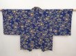 Photo1: 6430T03z460 Vintage Japanese Kimono Silk HAORI Flowers Dark blue (1)