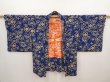 Photo4: 6430T03z460 Vintage Japanese Kimono Silk HAORI Flowers Dark blue (4)
