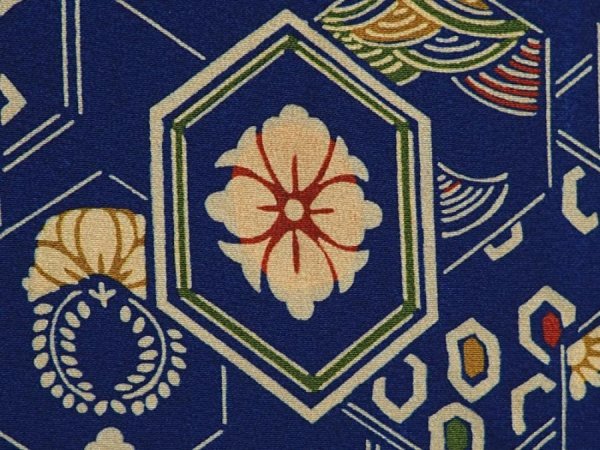Photo5: 6430T03z460 Vintage Japanese Kimono Silk HAORI Flowers Dark blue (5)