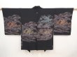 Photo1: 6430T04z580 Vintage Japanese Kimono Silk HAORI Wave Black (1)