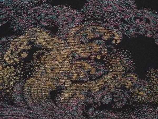 Photo4: 6430T04z580 Vintage Japanese Kimono Silk HAORI Wave Black (4)