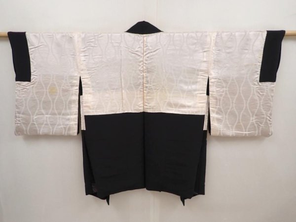 Photo7: 6430T04z580 Vintage Japanese Kimono Silk HAORI Wave Black (7)