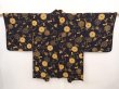 Photo1: 6430T05z610 Vintage Japanese Kimono Silk HAORI Chrysanthemum Black (1)