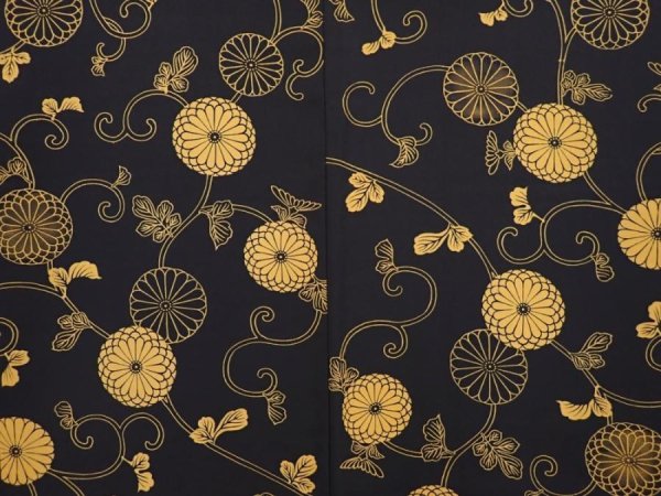 Photo3: 6430T05z610 Vintage Japanese Kimono Silk HAORI Chrysanthemum Black (3)