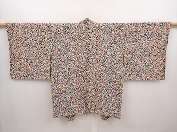 Photo1: 6430T06z570 Vintage Japanese Kimono Silk HAORI Flower Black (1)