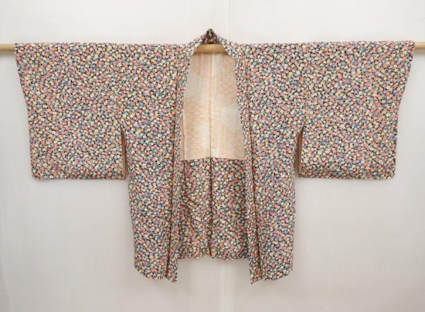 Photo5: 6430T06z570 Vintage Japanese Kimono Silk HAORI Flower Black (5)