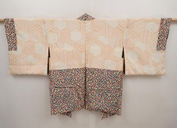 Photo6: 6430T06z570 Vintage Japanese Kimono Silk HAORI Flower Black (6)