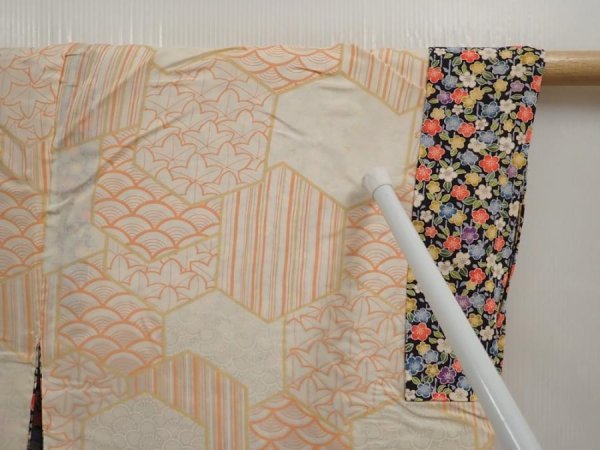 Photo8: 6430T06z570 Vintage Japanese Kimono Silk HAORI Flower Black (8)